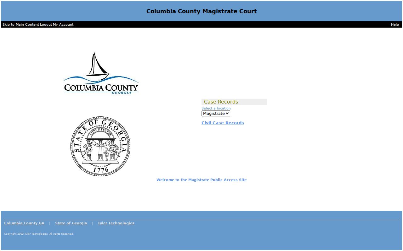 Columbia County warrant check court case search landing page