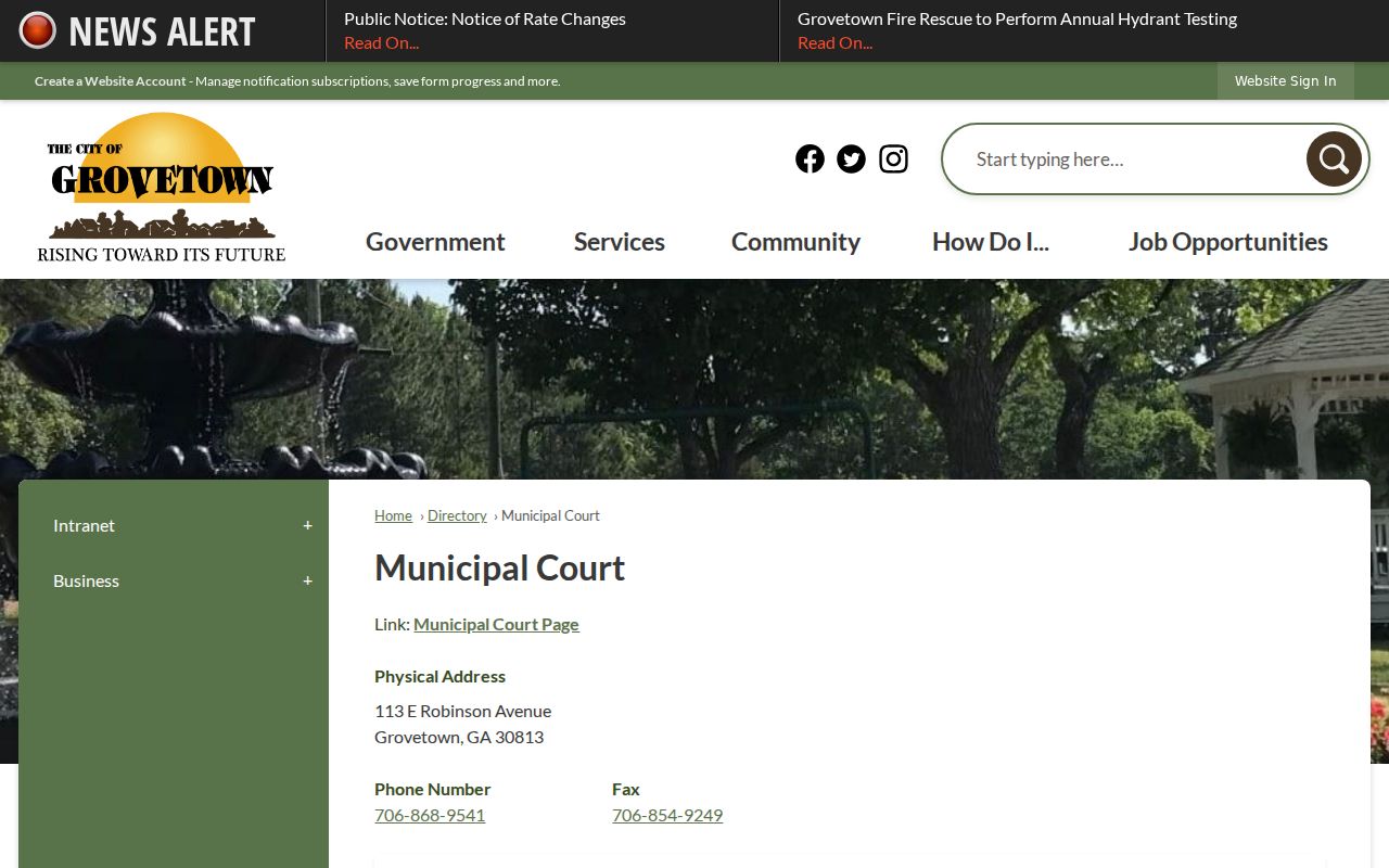 Grovetown warrant records court address and contact information